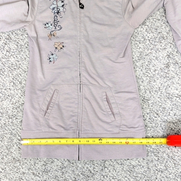 Vintage Ed Hardy Women's (Large) Slim Long Zip-Front Hoodie With Graphics & Lace - Picture 14 of 16